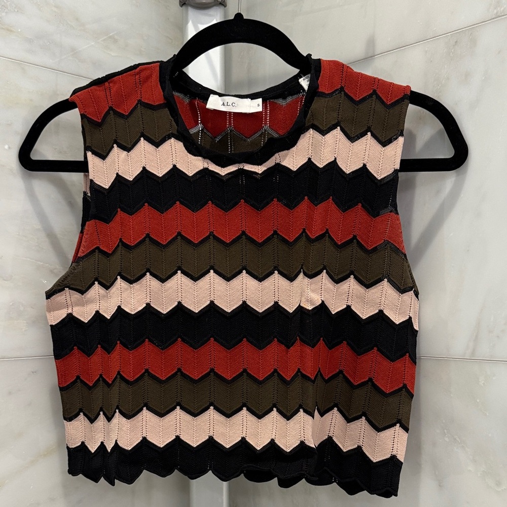 A.L.C. Multicolor Chevron Knit Tank Top - Red, Olive, Black, Blush